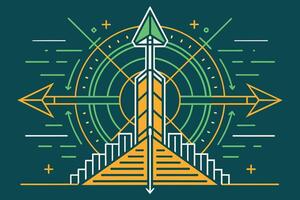 An arrow pointing up and arrows pointing down vector