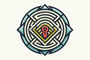 A circular maze with a key in it vector
