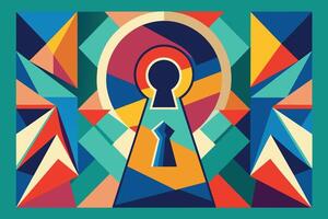 A colorful abstract poster with a keyhole in the center vector