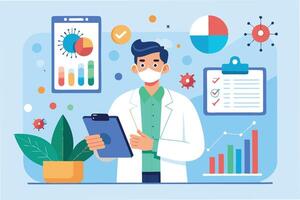 A doctor is holding a clipboard and looking at a chart vector