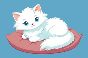 Fluffy white kitten cuddled up on apillow vector