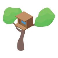 A birdhouse on a tree with a window vector