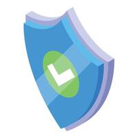 A shield with a green check mark on it vector