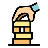 A hand is holding a stack of bricks vector
