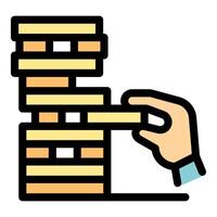 A hand is holding a stack of wooden blocks vector