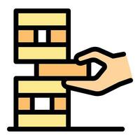 A hand holding a stack of bricks vector