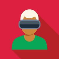 A man wearing a virtual reality headset on a red background vector