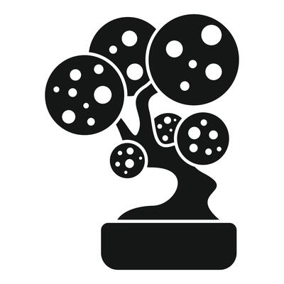 Bonsai tree icon in black and white on white background