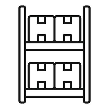 A black and white line icon of a shelf with two boxes vector