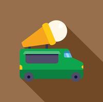 A flat icon of a green truck with a light bulb on top vector