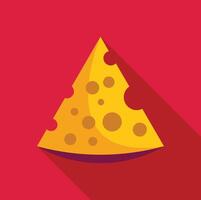 Triangular slice of swiss cheese casting long shadow on red background vector
