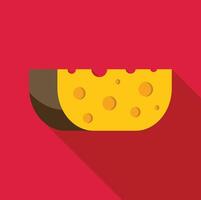 Cheese flat icon with long shadow on red background vector