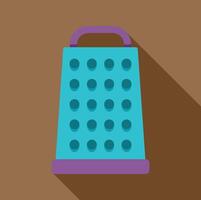 Grater with metal grid and purple handle for shredding cheese and vegetables vector