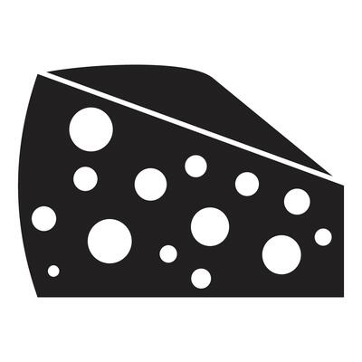 Wedge of swiss cheese showing holes and rind in simple black and white iconography