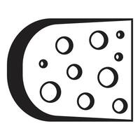 Slice of swiss cheese showing holes and rind in simple black and white vector