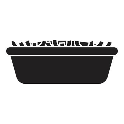 Black glyph icon of container holding shredded paper for recycling