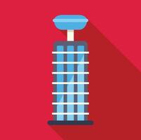 Drop tower ride with blue passenger car on top over red background vector