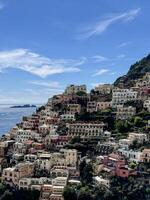 Positano town and beach in Amalfi coast in Italy. photo