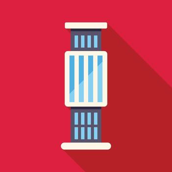 A flat icon of a clock tower on a red background vector