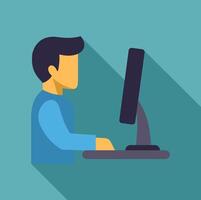 Office worker using desktop computer for business tasks vector