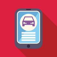 Smartphone showing car sharing app with menu and red background vector
