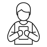 Boy holding tablet, exploring digital world through mobile technology vector