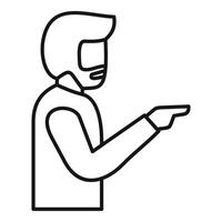 Motorcyclist pointing with finger while wearing helmet vector