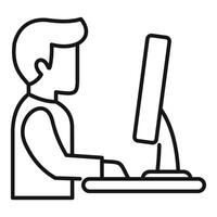 Office worker using desktop computer, concentrating on work vector