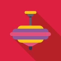 Colorful spinning top toy on red background with long shadow vector