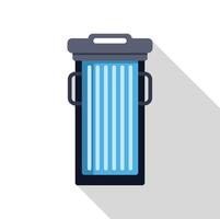 Blue trash can icon with long shadow displaying recycling concept vector
