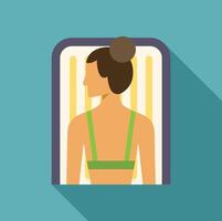 Woman relaxing during a tanning session in a vertical solarium vector