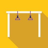 Gymnastic rings hanging from white horizontal bar on yellow background vector