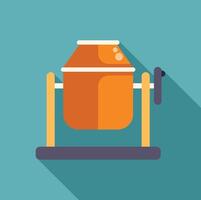 Orange concrete mixer rotating on wooden support with crank and base vector