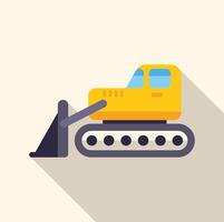 Yellow bulldozer pushing dirt with its blade in flat design with long shadow vector