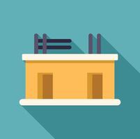 Public swimming pool building flat design icon with long shadow, featuring diving board and ladder vector