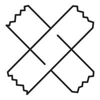 Two pieces of adhesive tape forming a cross shape, simple line drawing vector