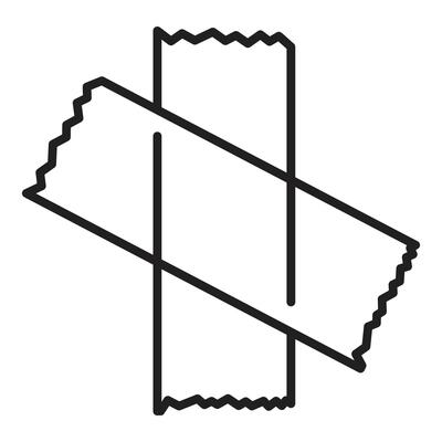Two pieces of adhesive tape crossing each other making a cross shape