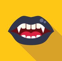 Vampire showing fangs with dark lipstick on yellow background vector