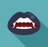 Vampire showing fangs with black lipstick on teal background vector