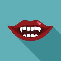 Red lips showing fangs biting on light blue background vector