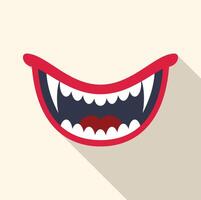 Red lips and white fangs showing in a vampire smile vector
