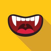 Vampire mouth showing tongue and fangs on yellow background vector