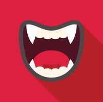 Open vampire mouth showing sharp fangs and tongue on red background vector