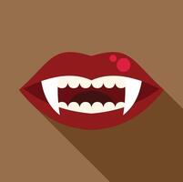 Vampire showing fangs with red lips on brown background vector