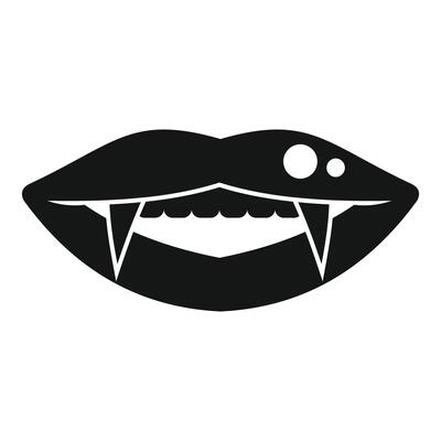 Vampire lips showing fangs and piercing, sensual and spooky halloween icon