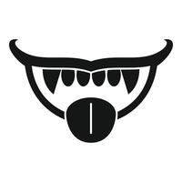 Scary vampire showing tongue and teeth, simple black and white icon vector