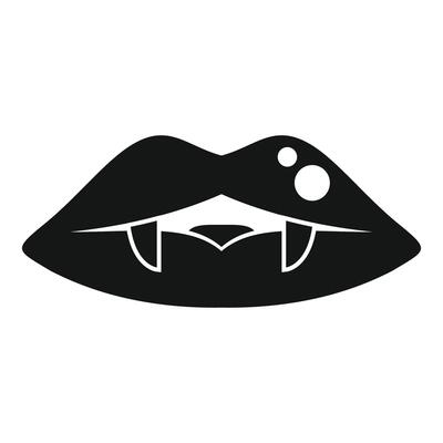 Vampire lips showing fangs with lip piercing, a halloween icon