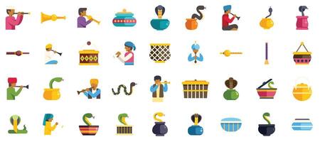 Indian snake charmers playing pungi and charming cobras in baskets vector