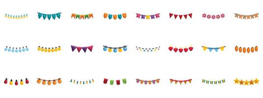 Colorful party garland and string lights icons for festive occasions vector