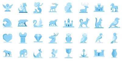 Heraldry clip art collection featuring mythical creatures, animals, and objects vector